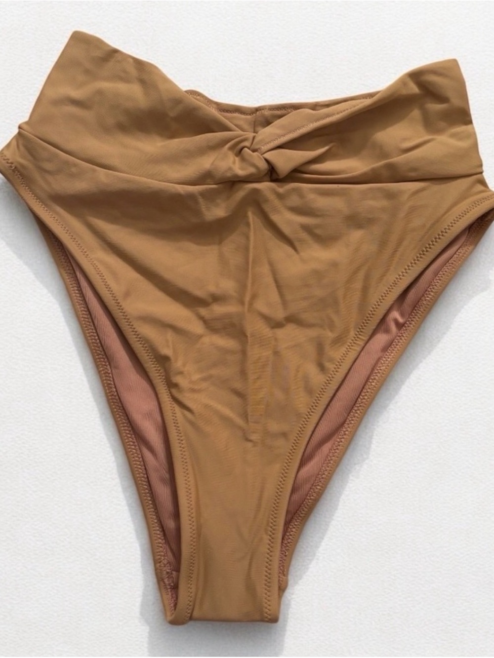 Aerie Real Good Twist High Cut Cheeky Bikini Bottom High-Waisted Beige XS